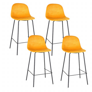Lot de 4 Tabourets de bar design velours Ima - Jaune