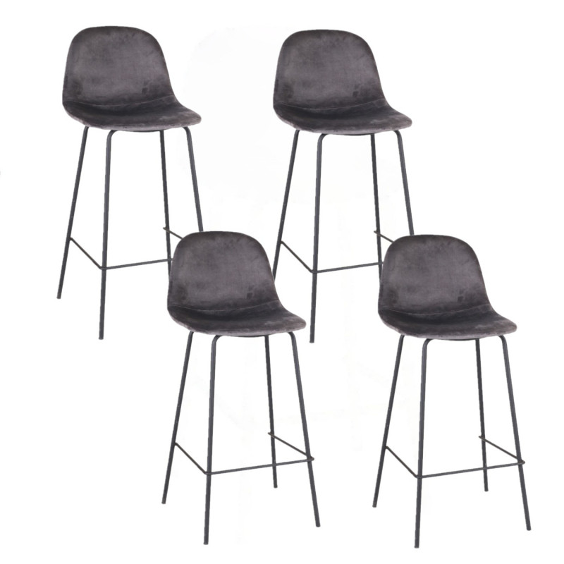 Lot de 4 Tabourets de bar design velours Ima - Gris