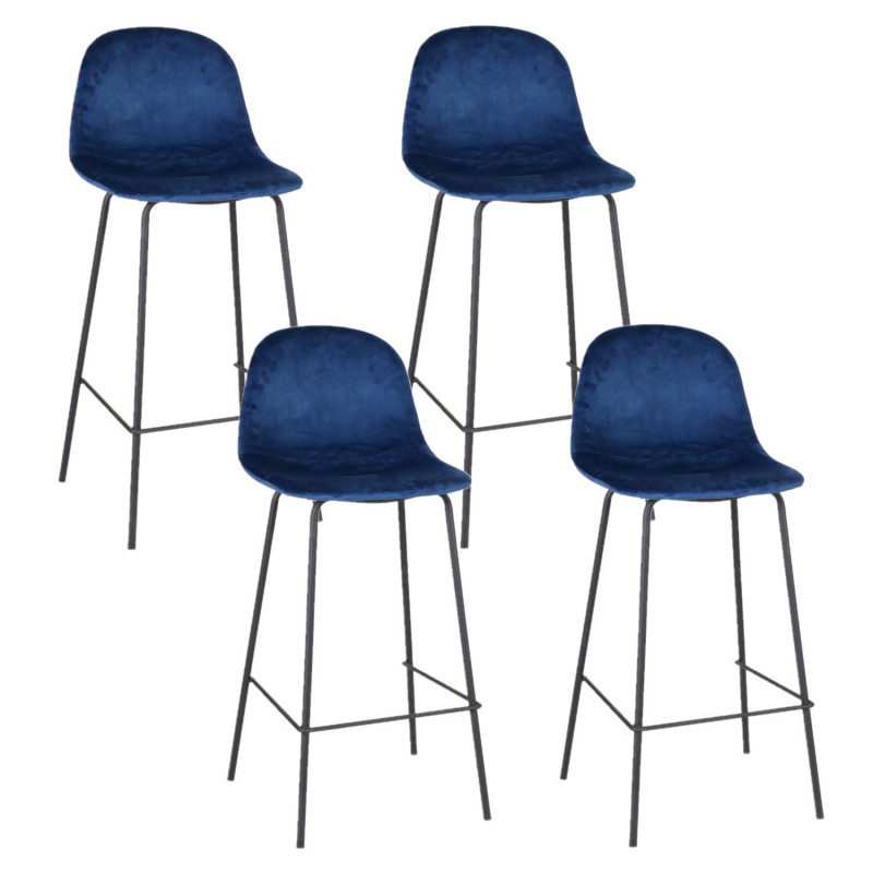 Lot de 4 Tabourets de bar design velours Ima - Bleu