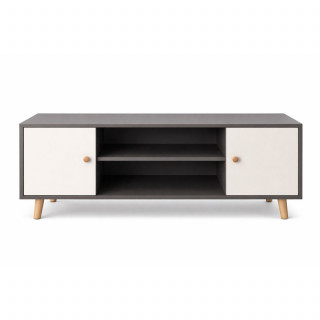 Meuble TV design Samy - L. 120 x H. 50 cm - Blanc et gris foncé