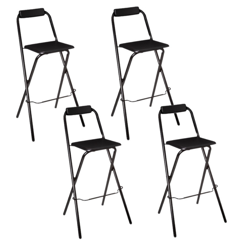 Lot de 4 Chaises de bar pliante Louna - H. 97,5 cm - Noir