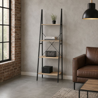 Etagère industrielle Ladder - L. 60 x H. 180 cm - Marron chêne