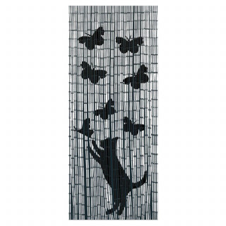 Rideau de porte Chat et Papillon - Bambou - 90 x 200 cm - Gris