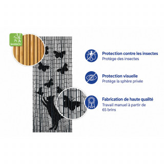 Rideau de porte Chat et Papillon - Bambou - 90 x 200 cm - Gris