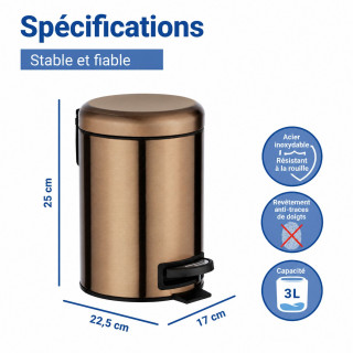 Poubelle à pédale indus Leman - 3 L - Marron cuivré