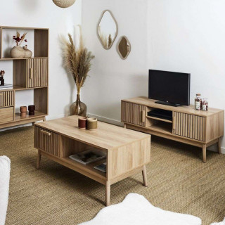 Meuble TV 2 portes et 2 niches de rangement Saulk en bois - Marron