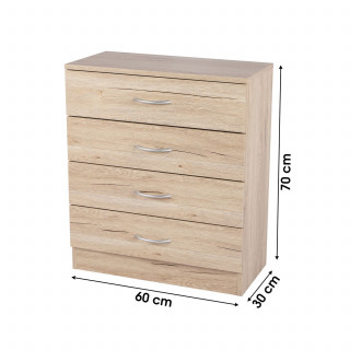 Meuble de rangement à 4 tiroirs Pratik - Hauteur 70 cm - Bois clair