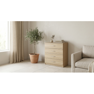 Meuble de rangement à 4 tiroirs Pratik - Hauteur 70 cm - Bois clair
