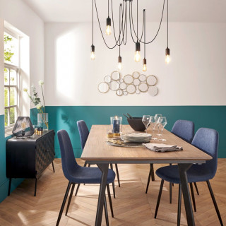 Chaise en tissu bleu navy et pieds métal noir - NOKAS