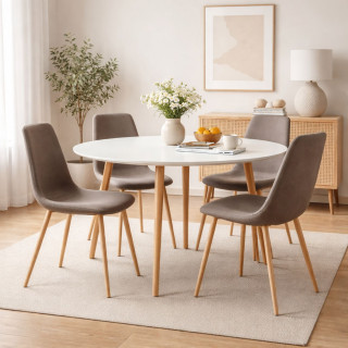 Chaise en tissu taupe et pieds métal effet bois - ROKA