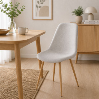 Lot de 4 chaises en tissu gris et pieds métal effet bois - ROKA
