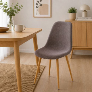Chaise en tissu gris foncé et pieds métal effet bois - ROKA