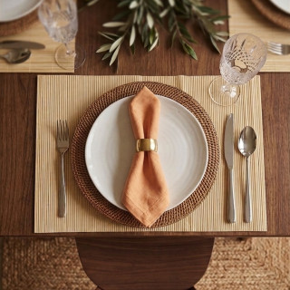 Lot de 6 sets de table en bambou blanchi rectangulaire - 45 x 30 cm