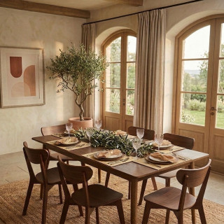 Lot de 6 sets de table en bambou blanchi rectangulaire - 45 x 30 cm