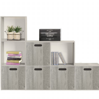 Lot de 6 boîtes de rangement effet chêne gris - L. 31 x l. 31 x H. 31 cm - MIX N' MODUL