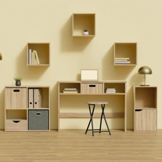 Lot de 6 boîtes de rangement effet bois beige - L. 31 x l. 31 x H. 31 cm - MIX N' MODUL