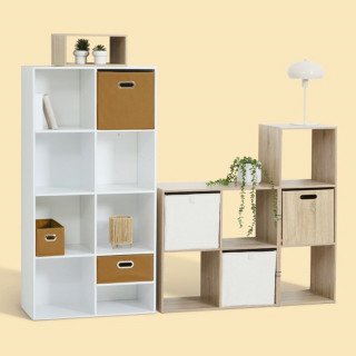 Lot de 6 boîtes de rangement effet bois beige - L. 31 x l. 31 x H. 31 cm - MIX N' MODUL