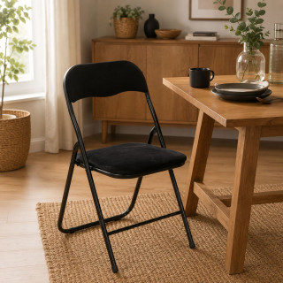 Lot de 2 chaises pliantes carrée velours - Noir
