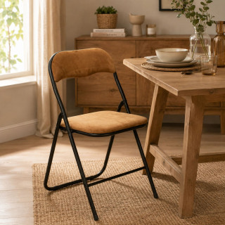 Lot de 2 chaises pliantes effet velours - Ocre doré