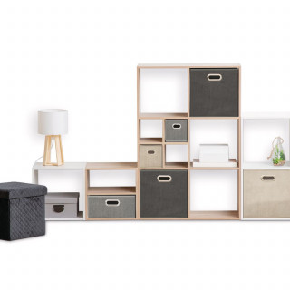 Lot de 12 Boites de rangement en tissu avec poignée - Longueur 31 x Hauteur 15 cm - Gris chiné