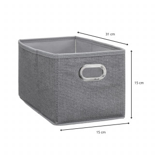 Lot de 12 Boites de rangement en tissu avec poignée - Longueur 31 x Hauteur 15 cm - Gris chiné