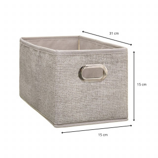 Lot de 12 Boites de rangement en tissu avec poignée - Longueur 31 x Hauteur 15 cm - Beige chiné
