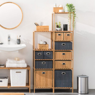 Lot de 6 Boîtes de rangement design en bambou et tissu - Beige