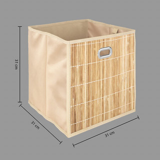 Lot de 6 Boîtes de rangement design en bambou et tissu - Beige