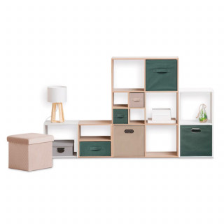 Lot de 2 Boites de rangement en tissu avec poignée - Longueur 31 x Hauteur 15 cm - Vert Kaki