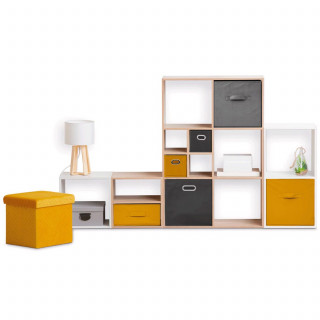 Lot de 12 cubes de rangement en tissu l.31 x h. 15 cm - Gris foncé chiné
