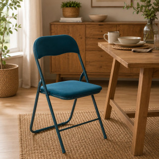 Lot de 2 chaises pliantes effet velours - Bleu carnard