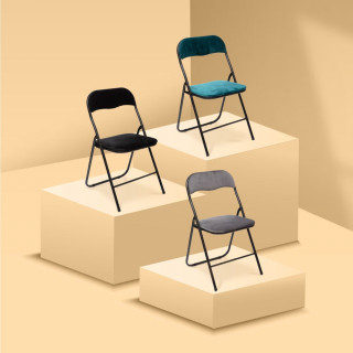 Lot de 2 chaises pliantes effet velours - Bleu carnard
