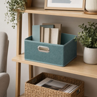Boîte de rangement en tissu MIX 'N MODUL - L.31 x l.31 x H.15 cm - Bleu chiné