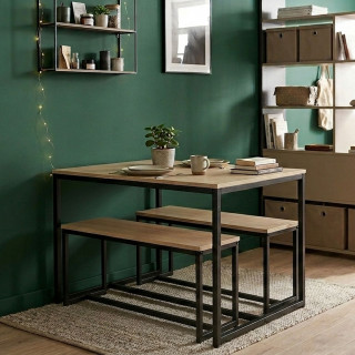 Table à manger et ses 2 bancs Dock - H. 75 cm - Beige et Noir