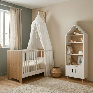 Bibliothèque Dream 5 étagères et 2 portes - H. 142 cm - Bois et Blanc