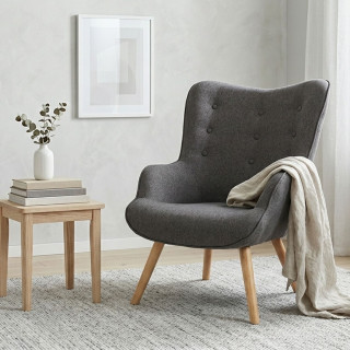 Fauteuil Noor avec pieds en bois - Gris foncé