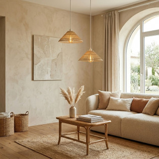 Suspension cône en bambou naturel - Diam 36 cm - Beige