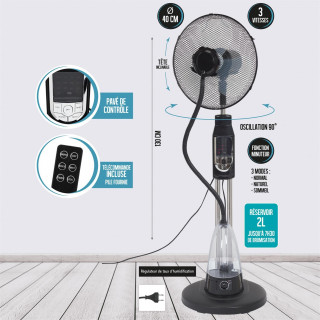 Ventilateur brumisateur sur pied avec télécommande - Noir