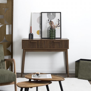 Console 2 tiroirs effet bois foncé SAULK - Marron