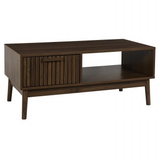 Table basse 1 tiroir et 1 niche effet bois foncé SAULK - Marron