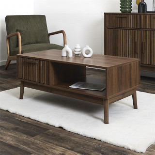 Table basse 1 tiroir et 1 niche effet bois foncé SAULK - Marron