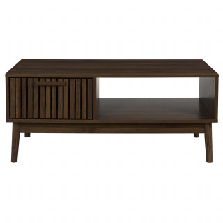 Table basse 1 tiroir et 1 niche effet bois foncé SAULK - Marron