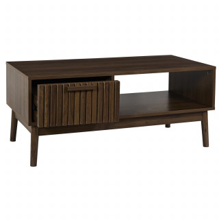 Table basse 1 tiroir et 1 niche effet bois foncé SAULK - Marron
