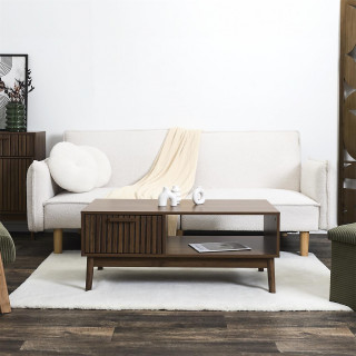 Table basse 1 tiroir et 1 niche effet bois foncé SAULK - Marron