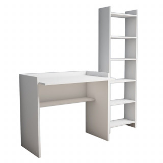 Ensemble bureau avec bibliothèque intégrée 6 niveaux MILAN - Blanc
