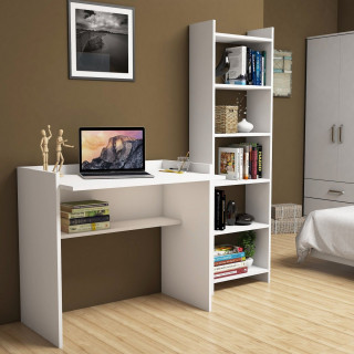 Ensemble bureau avec bibliothèque intégrée 6 niveaux MILAN - Blanc