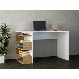 Bureau design avec rangements latéraux AARHURS - Marron et blanc