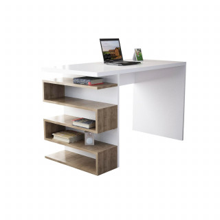 Bureau design avec rangements latéraux AARHURS - Marron et blanc