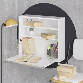 Bureau mural rabattable avec 2 étagères intégrées TULUM - Blanc