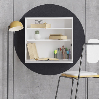 Bureau mural rabattable avec 2 étagères intégrées TULUM - Blanc